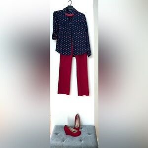 Americana look!shirt& pant. Red necklace and American Rag 8 wedge- bundle$100